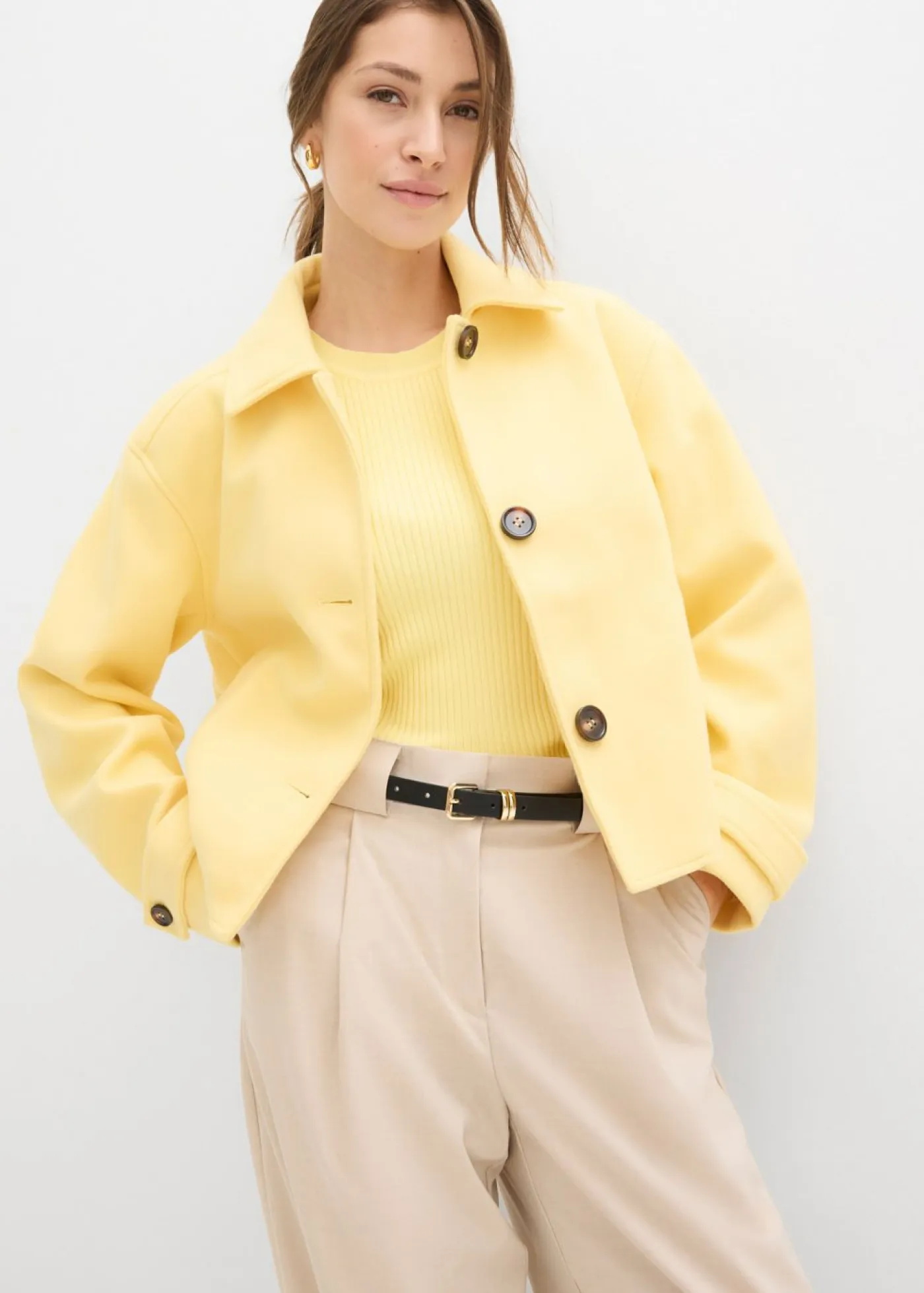 Online Abrigo corto con aspecto de lana Mujer Chaquetas Y Abrigos|Novedades