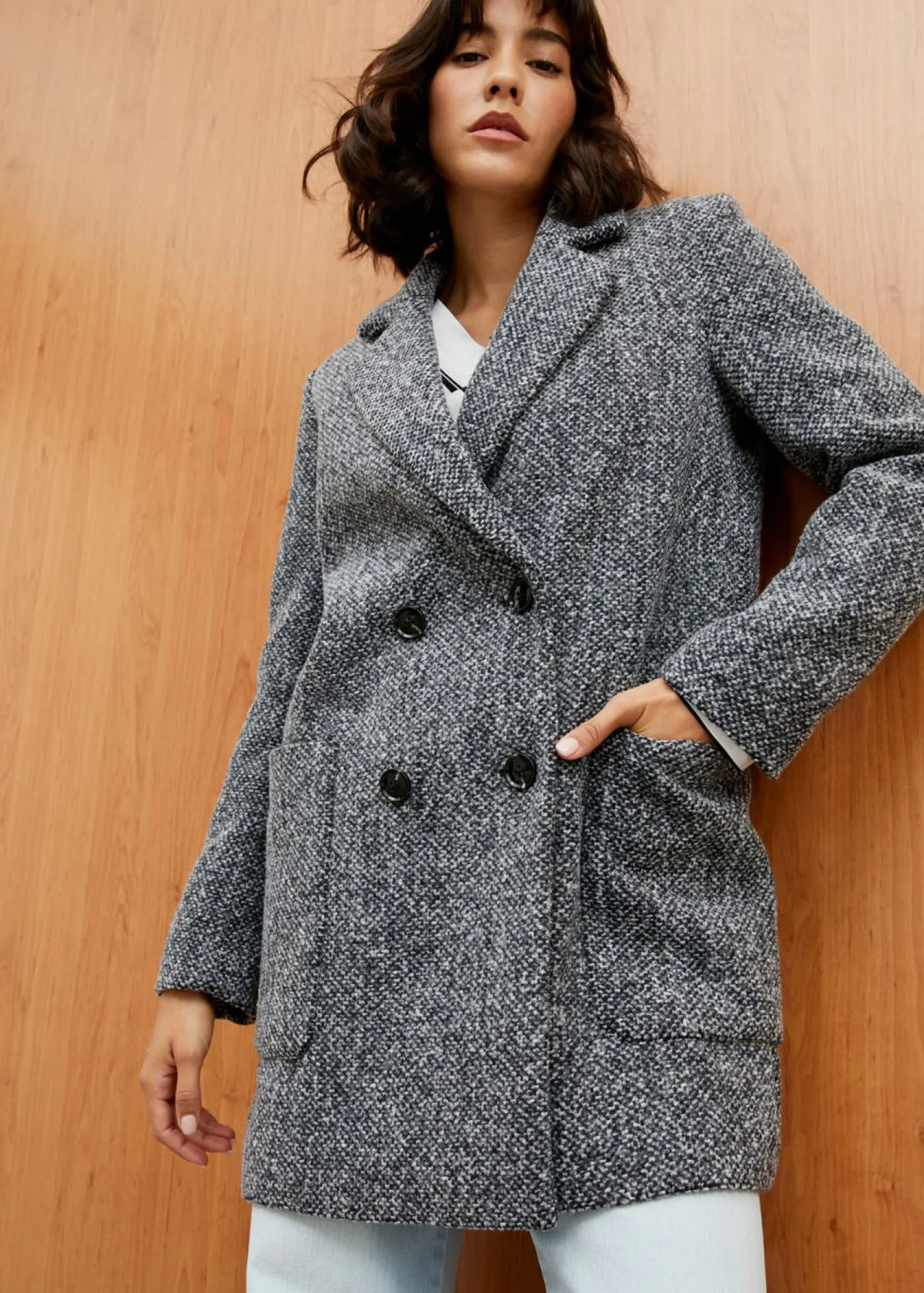 Hot Abrigo corto con aspecto de lana Mujer Chaquetas Y Abrigos