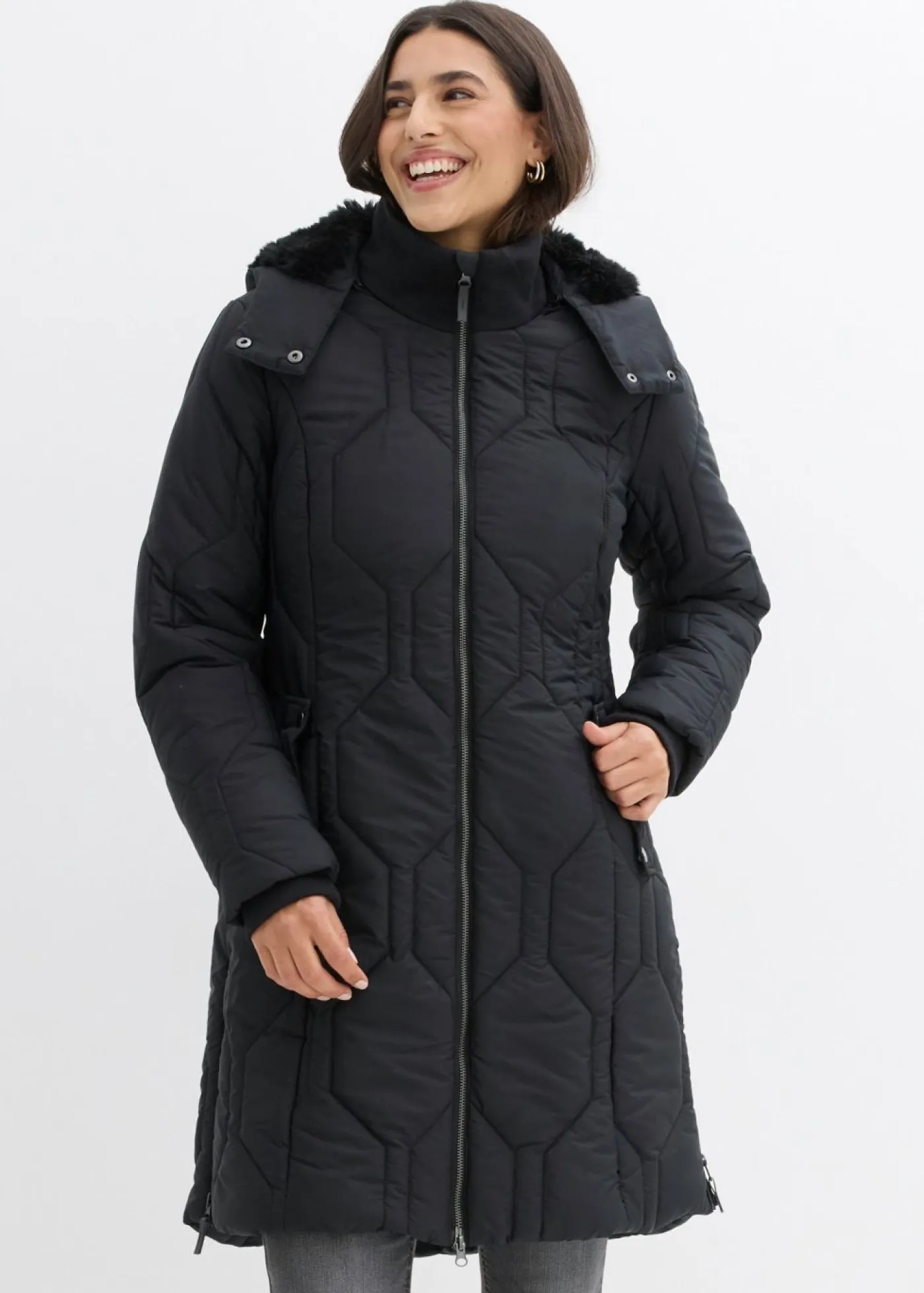 Discount Abrigo corto con guateado de rombos y cremalleras laterales Mujer Chaquetas Y Abrigos