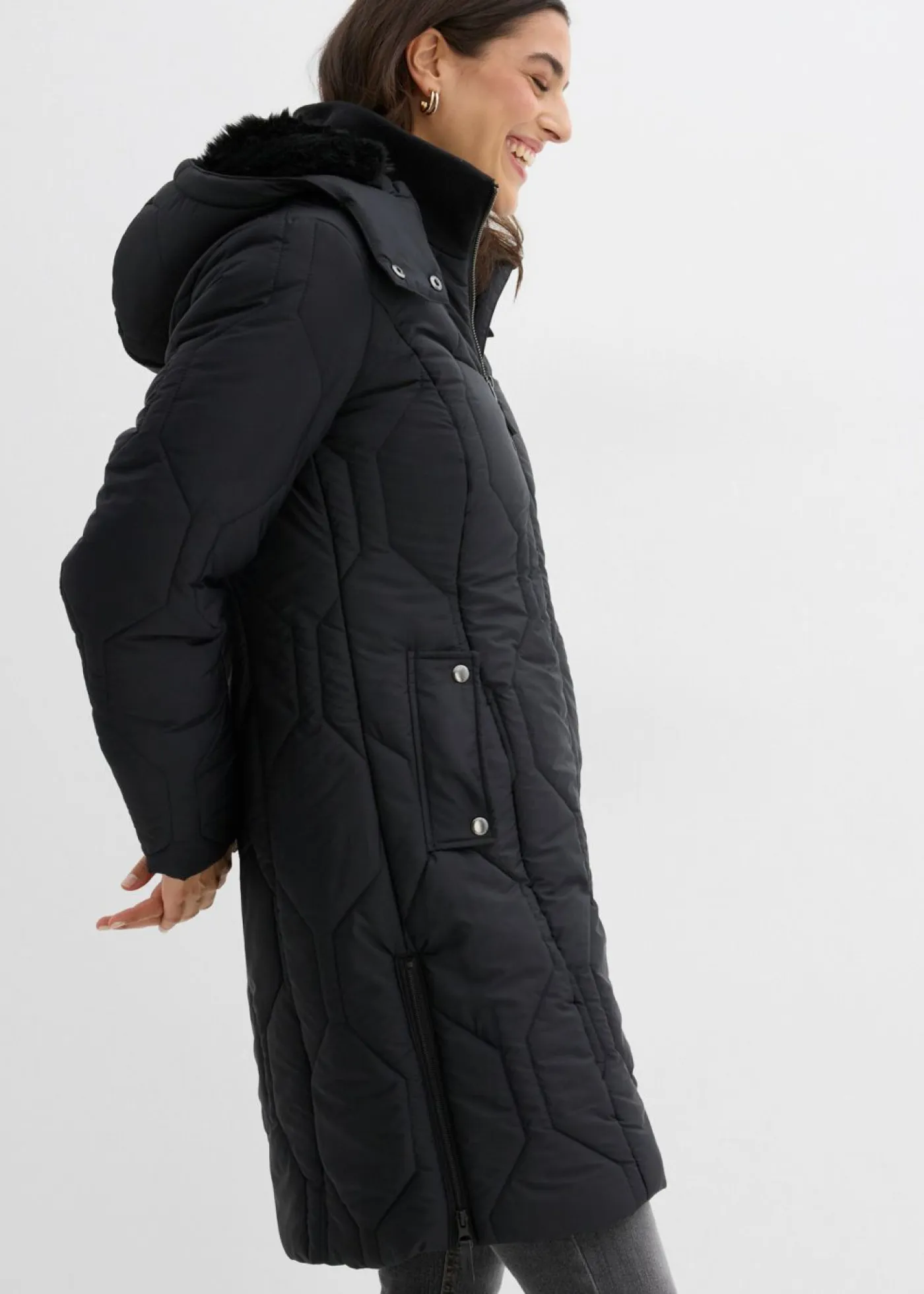 Discount Abrigo corto con guateado de rombos y cremalleras laterales Mujer Chaquetas Y Abrigos