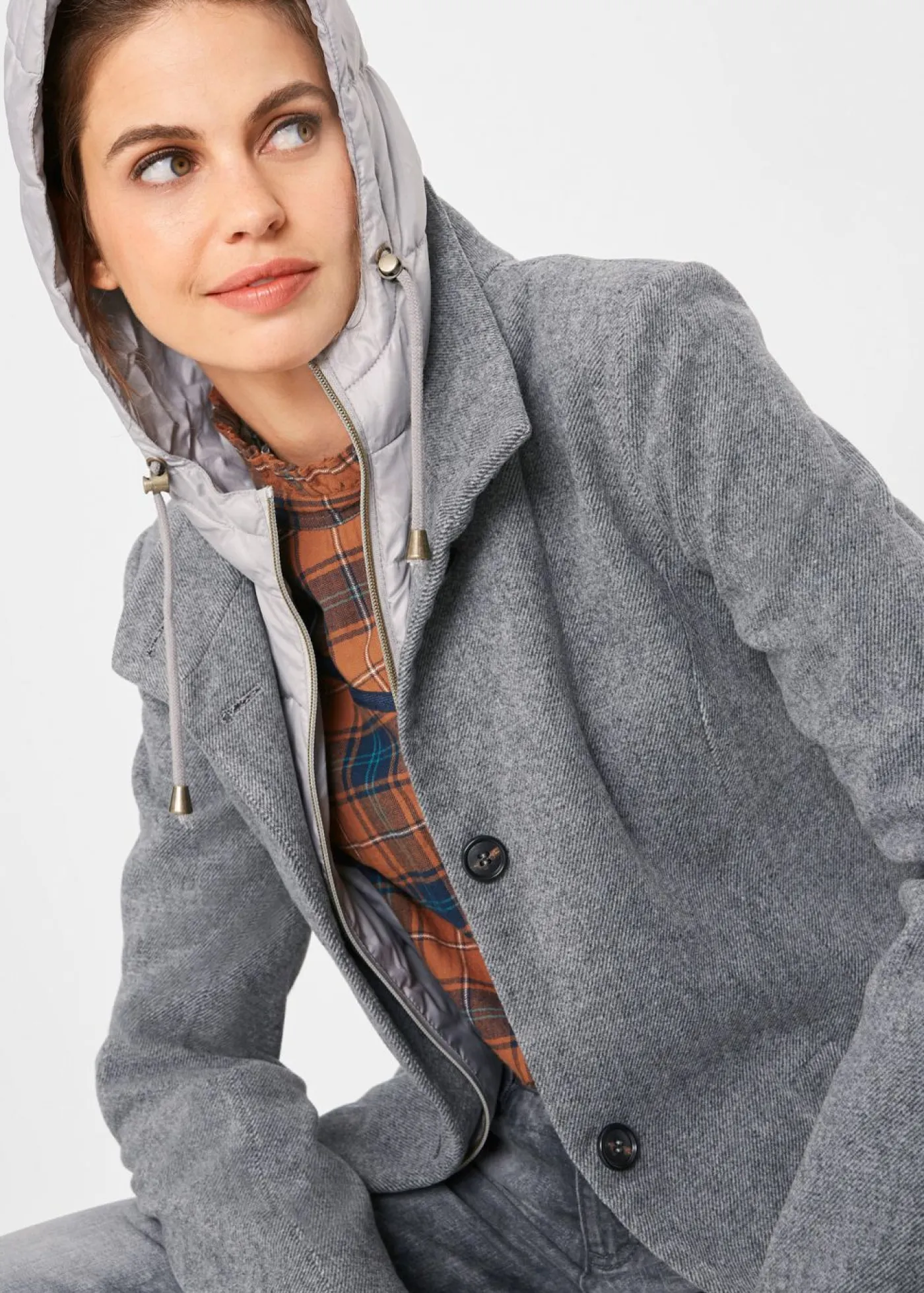 Clearance Abrigo corto de invierno con aspecto de lana y diseño 2 en 1 Mujer Chaquetas Y Abrigos