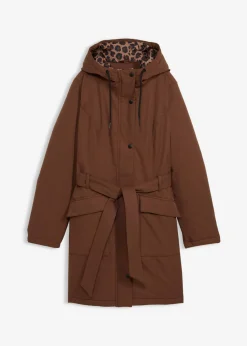 Hot Abrigo corto para exteriores con cinturón, material impermeable y forro de leopardo Mujer Chaquetas Y Abrigos