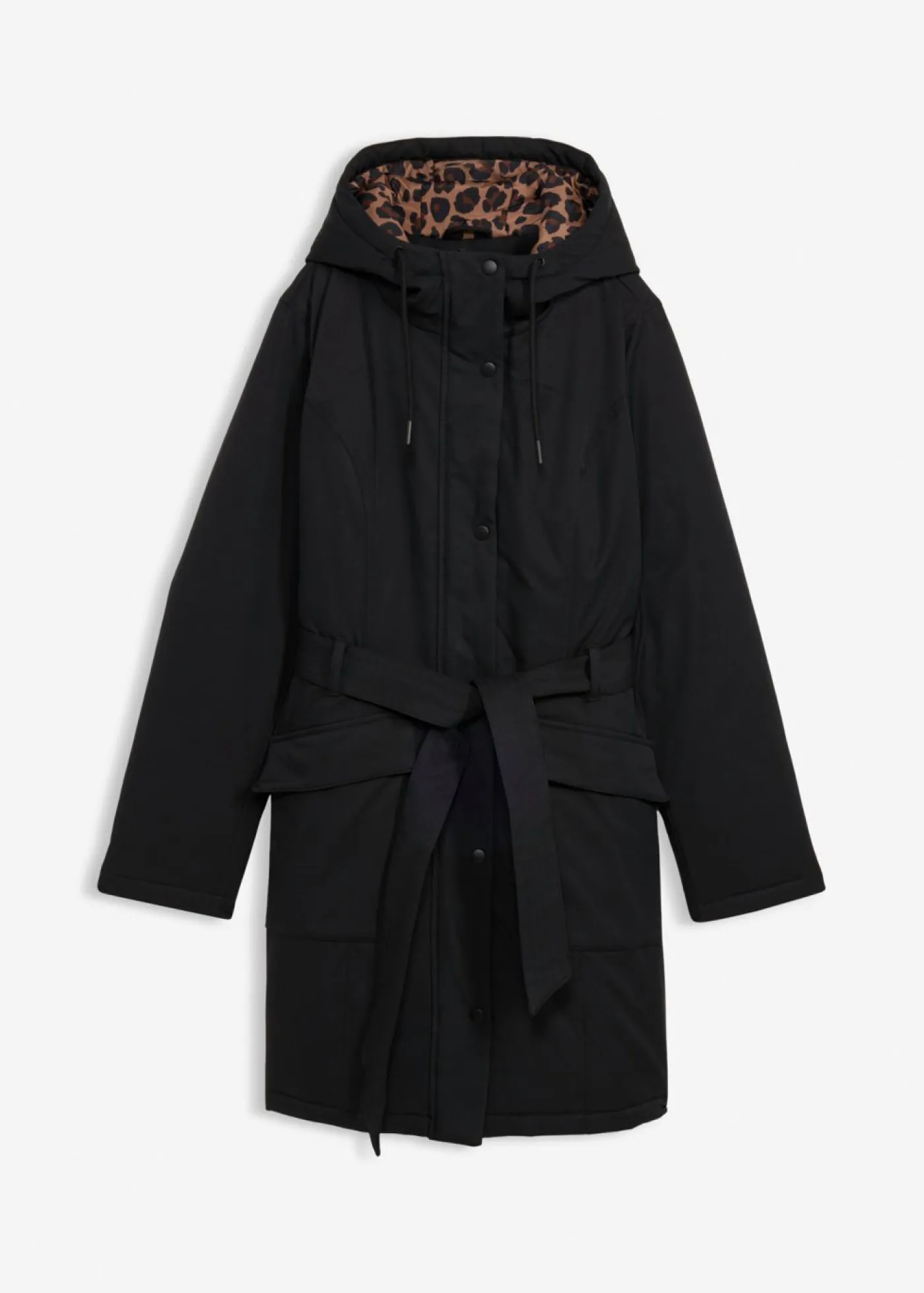 New Abrigo corto para exteriores con cinturón, material impermeable y forro de leopardo Mujer Chaquetas Y Abrigos