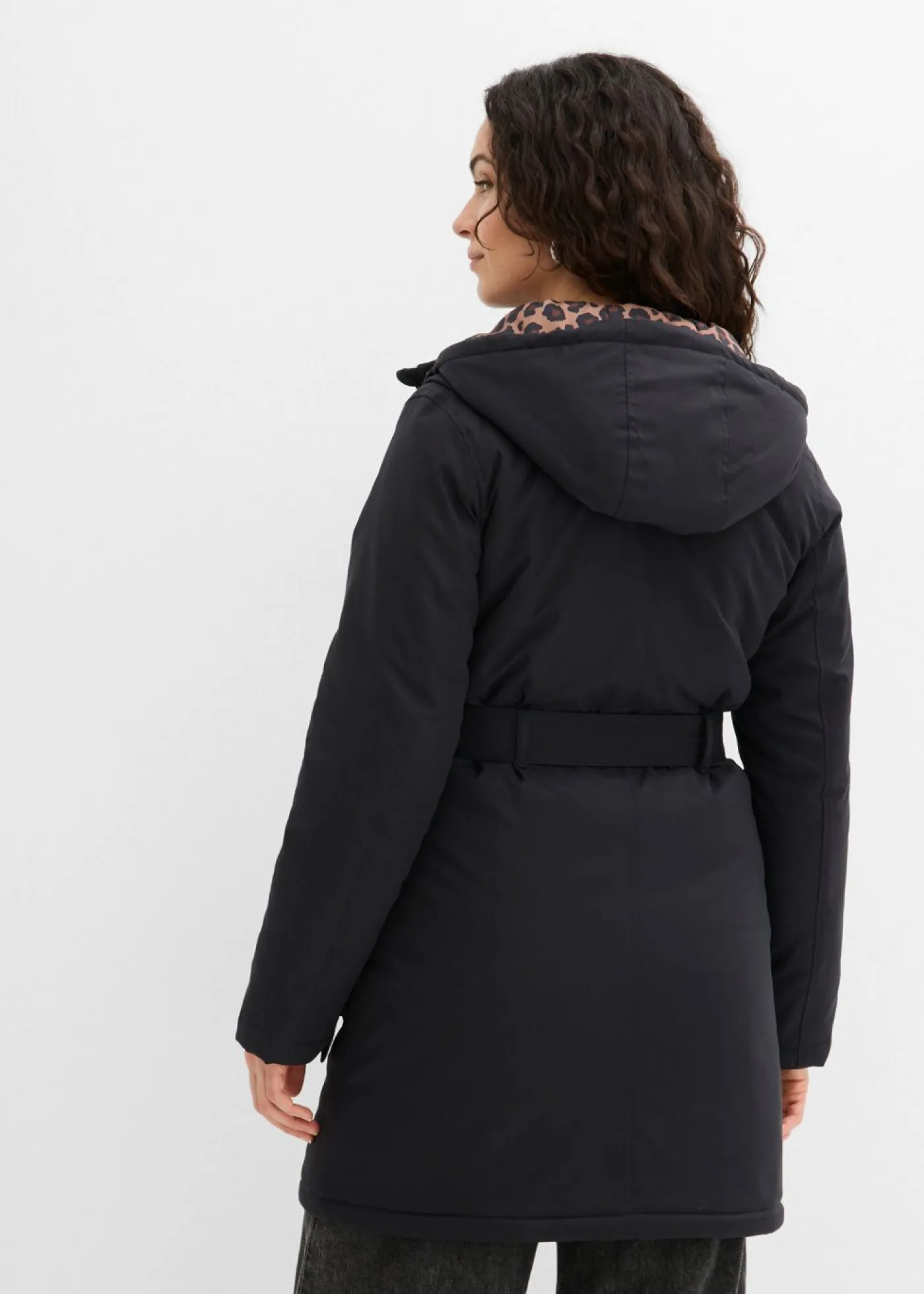New Abrigo corto para exteriores con cinturón, material impermeable y forro de leopardo Mujer Chaquetas Y Abrigos