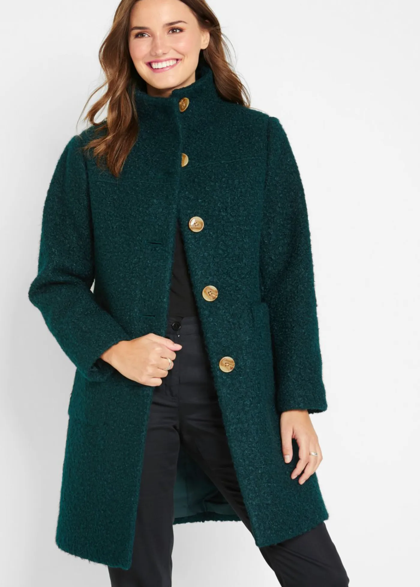 Hot Abrigo de bouclé con bolsillos Mujer Chaquetas Y Abrigos