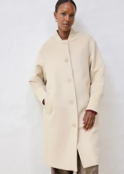 Discount Abrigo de lana con ribete de punto Mujer Premium|Chaquetas Y Abrigos