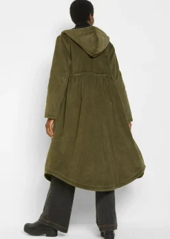 New Abrigo de pana de algodón puro con capucha de pelo Mujer Chaquetas Y Abrigos