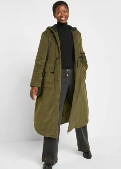 New Abrigo de pana de algodón puro con capucha de pelo Mujer Chaquetas Y Abrigos