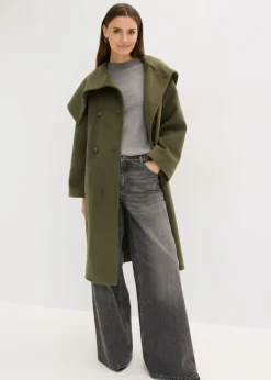 Abrigo holgado con aspecto de lana y cuello ancho Mujer Chaquetas Y Abrigos
