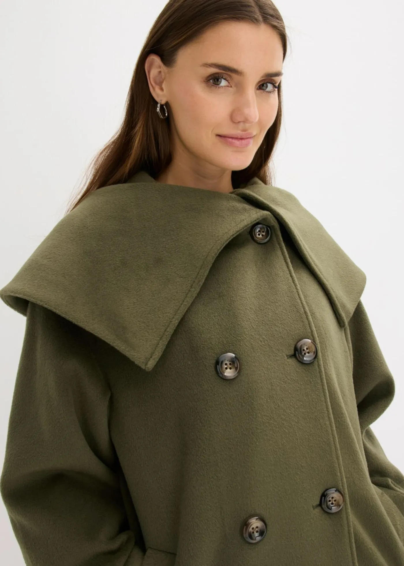 Abrigo holgado con aspecto de lana y cuello ancho Mujer Chaquetas Y Abrigos