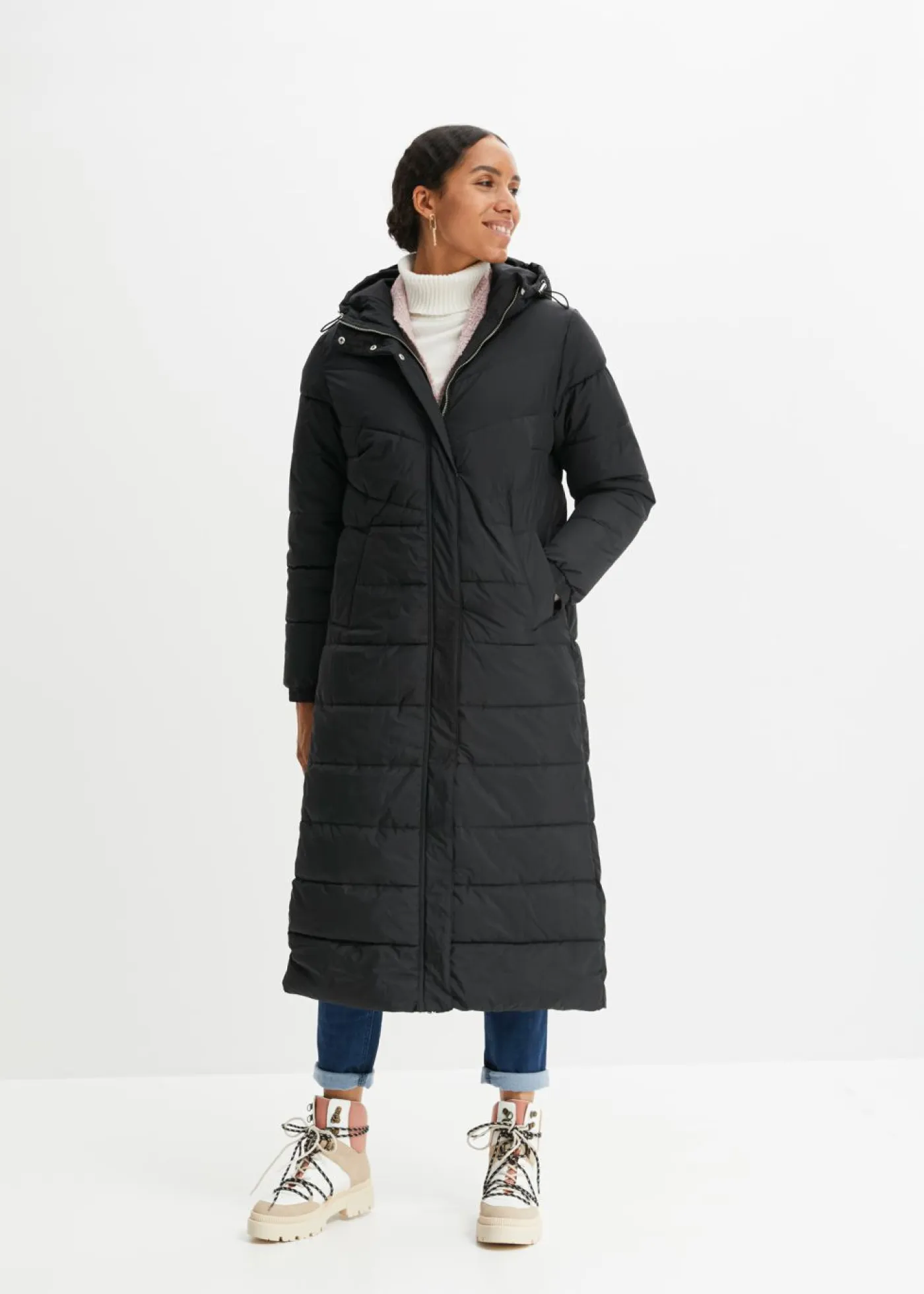 Discount Abrigo largo guateado con capucha Mujer Chaquetas Y Abrigos