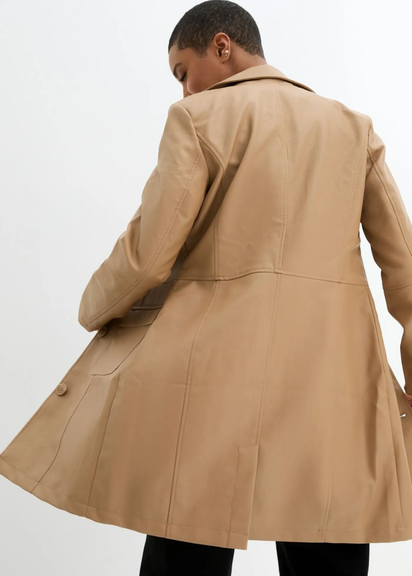 Best Abrigo ligero y entallado de piel sintética con solapas Mujer Chaquetas Y Abrigos