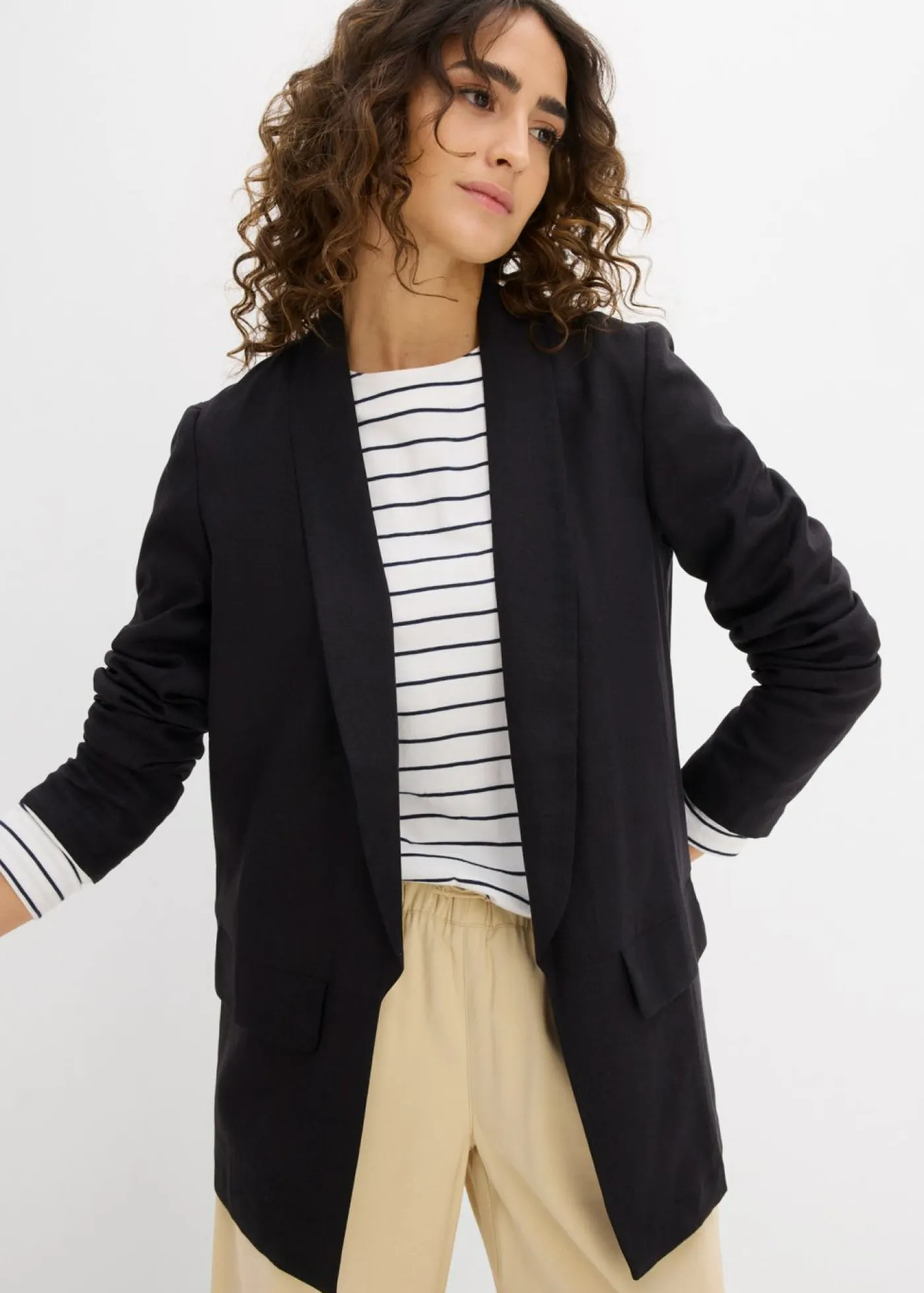 Hot Americana de corte ancho en mezcla de lino y viscosa Mujer Blazers
