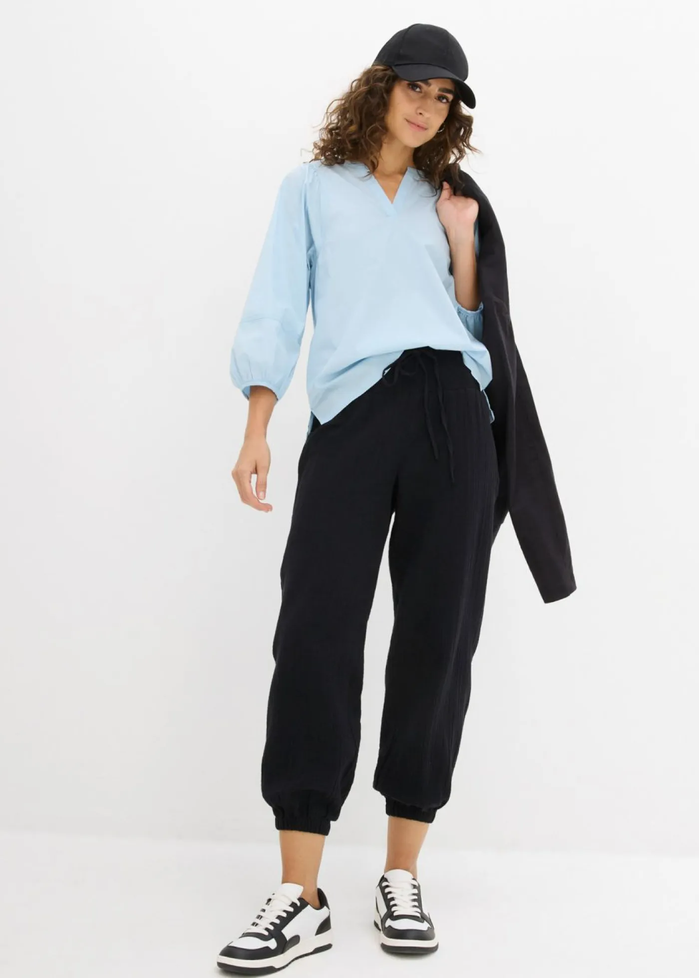 Hot Americana de corte ancho en mezcla de lino y viscosa Mujer Blazers