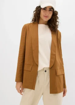 Hot Americana de corte ancho en mezcla de lino y viscosa Mujer Blazers