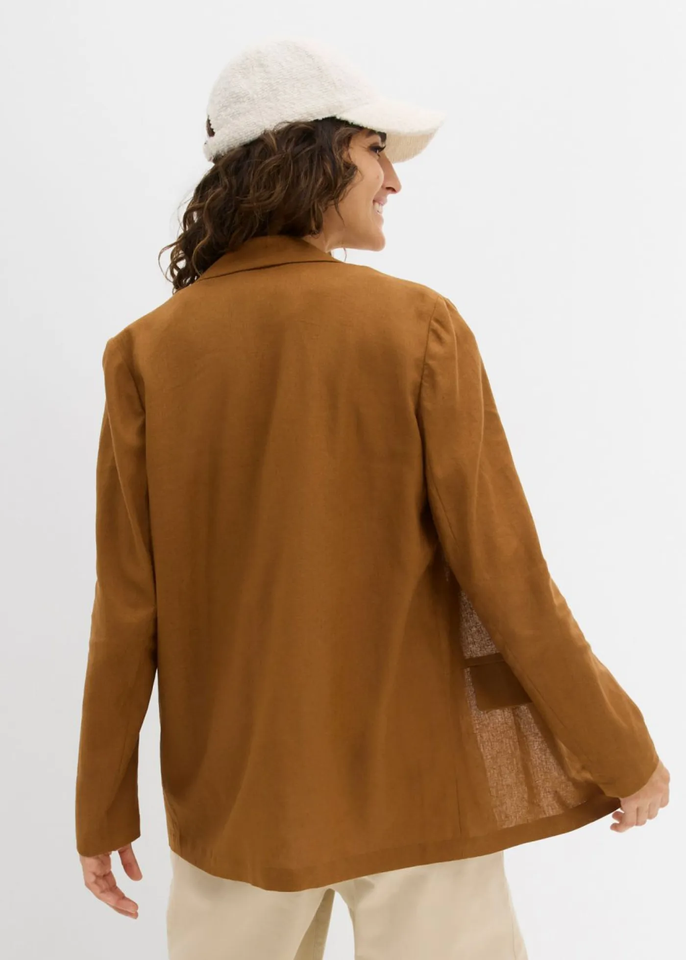 Hot Americana de corte ancho en mezcla de lino y viscosa Mujer Blazers