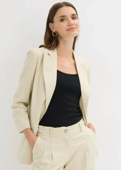 Online Americana de lino con mangas fruncidas Mujer Blazers|Novedades