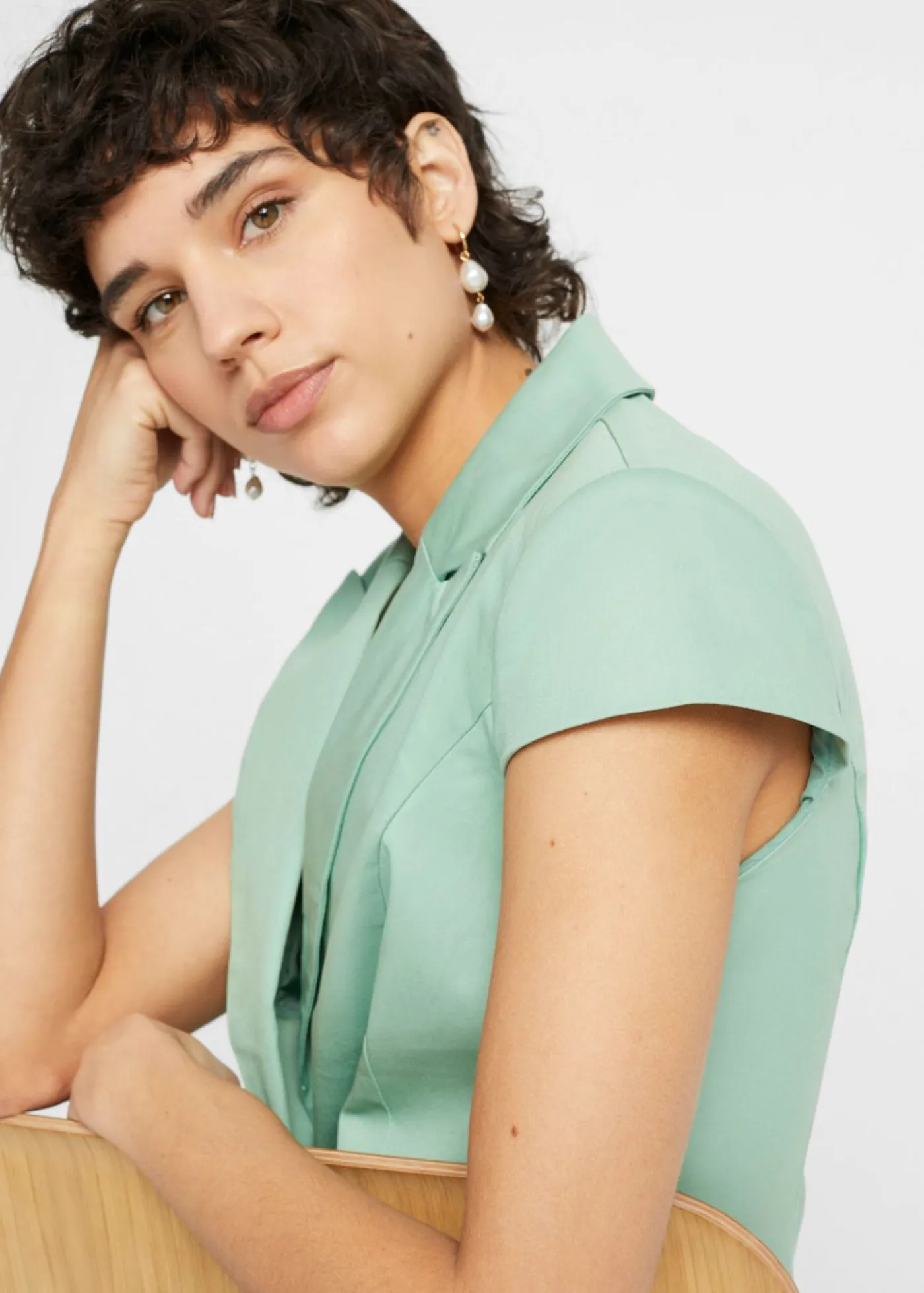 Outlet Americana de manga corta de satén de algodón orgánico Mujer Blazers