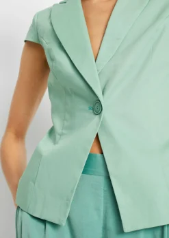 Outlet Americana de manga corta de satén de algodón orgánico Mujer Blazers