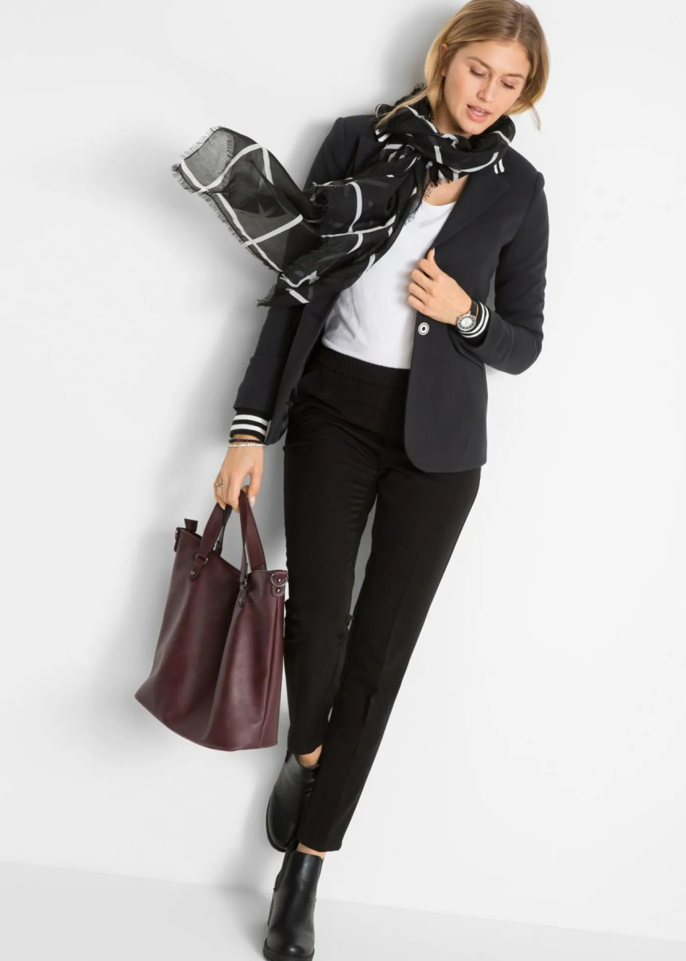 Online Americana de punto de algodón con detalles de rayas Mujer Blazers