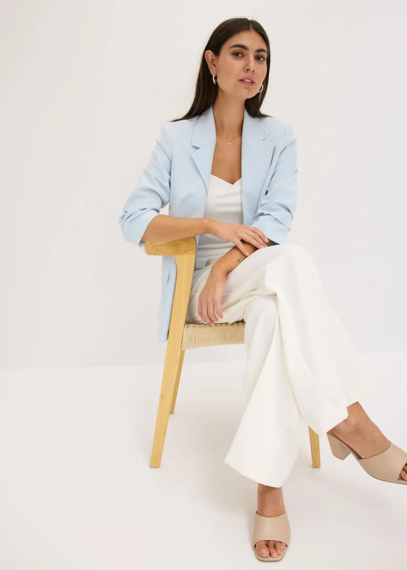 Americana holgada de viscosa con mangas 3/4 Mujer Blazers