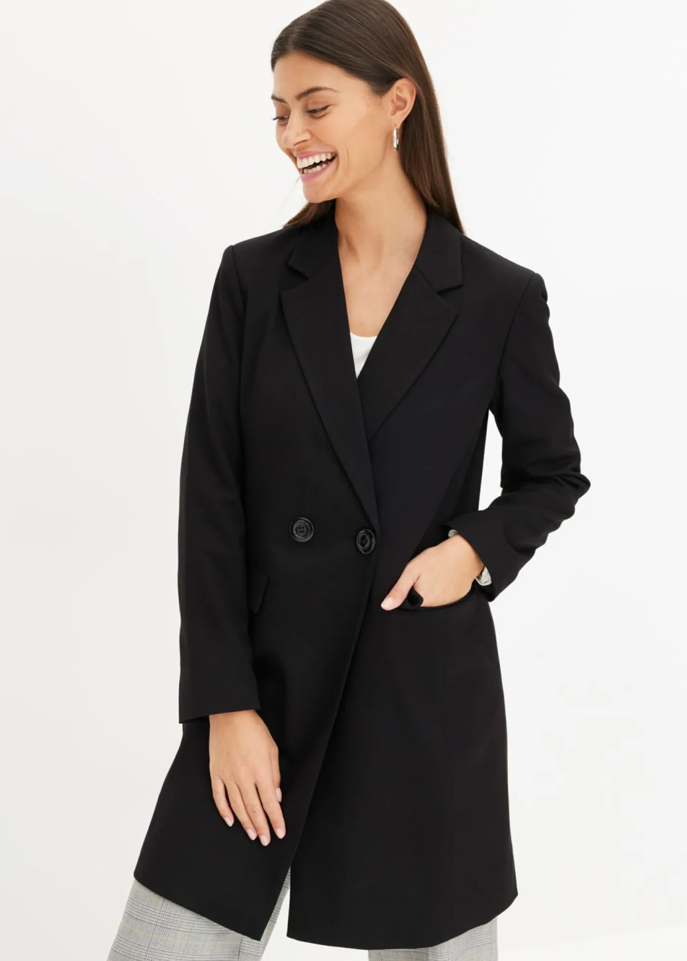 Online Americana larga con escote en V y mangas largas Mujer Chaquetas Y Abrigos