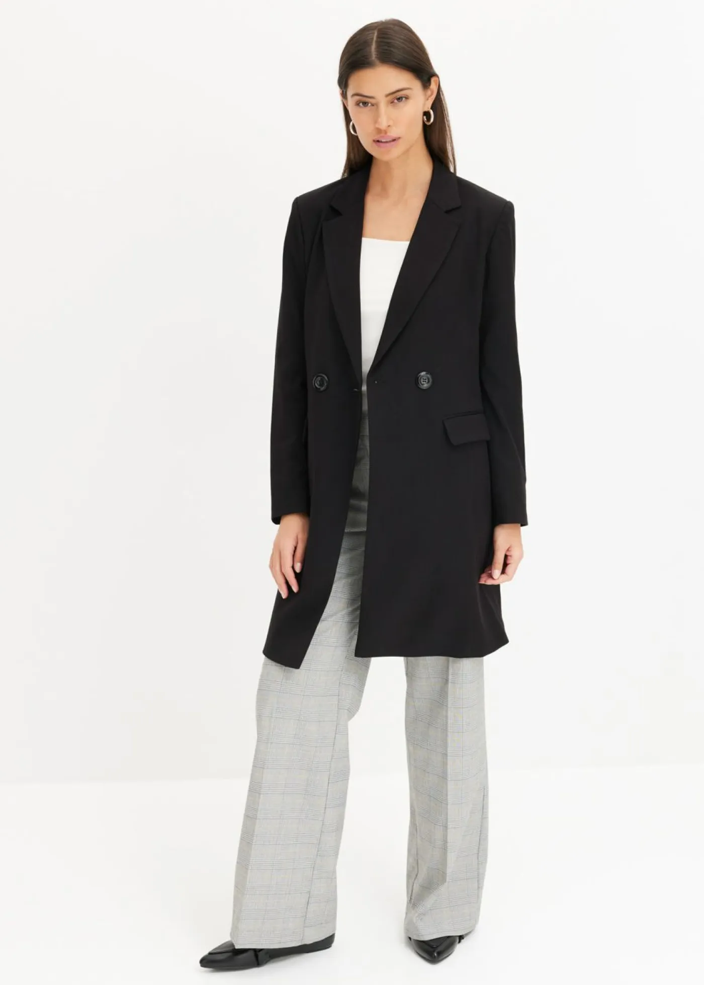 Online Americana larga con escote en V y mangas largas Mujer Chaquetas Y Abrigos
