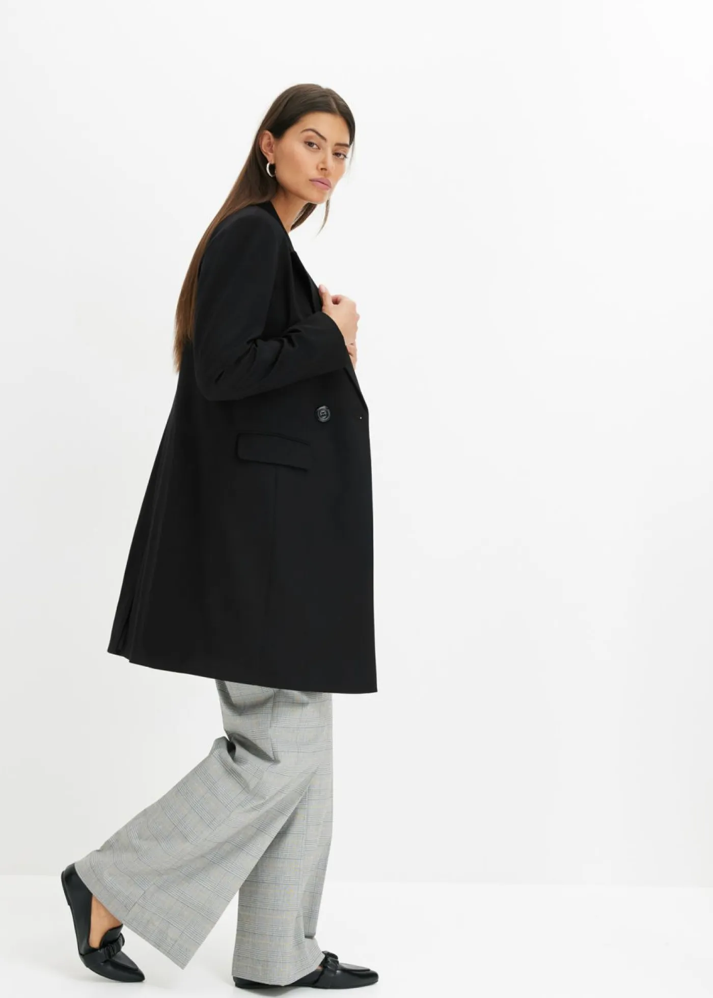 Online Americana larga con escote en V y mangas largas Mujer Chaquetas Y Abrigos