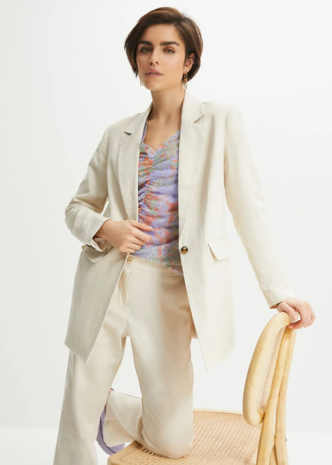 Clearance Americana larga de mezcla de lino y viscosa Mujer Blazers