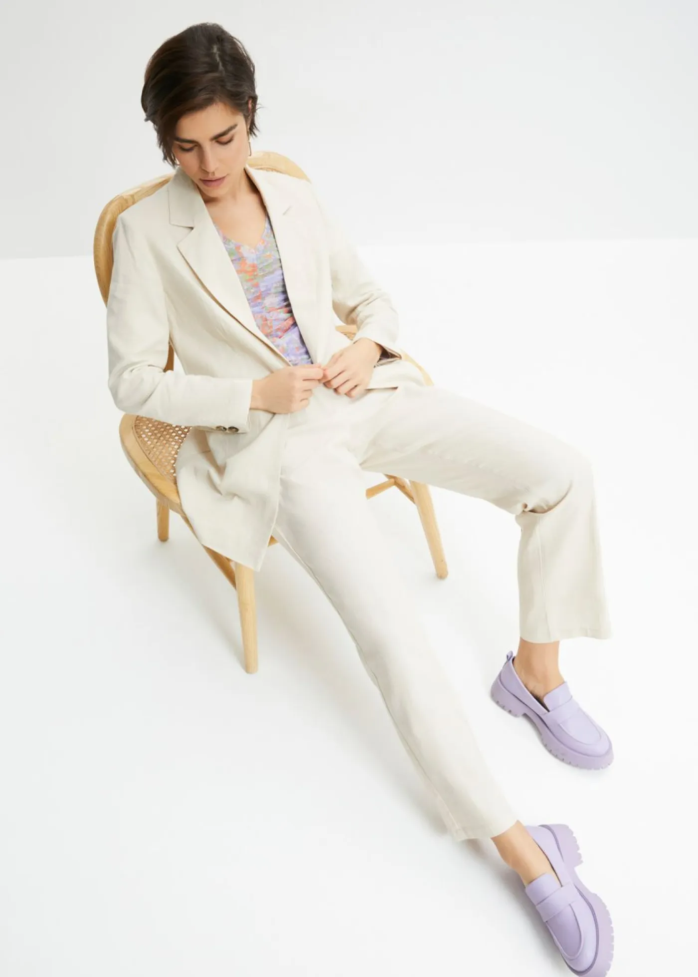 Clearance Americana larga de mezcla de lino y viscosa Mujer Blazers