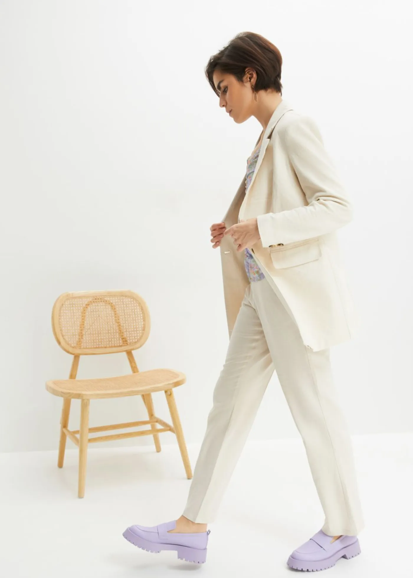 Clearance Americana larga de mezcla de lino y viscosa Mujer Blazers