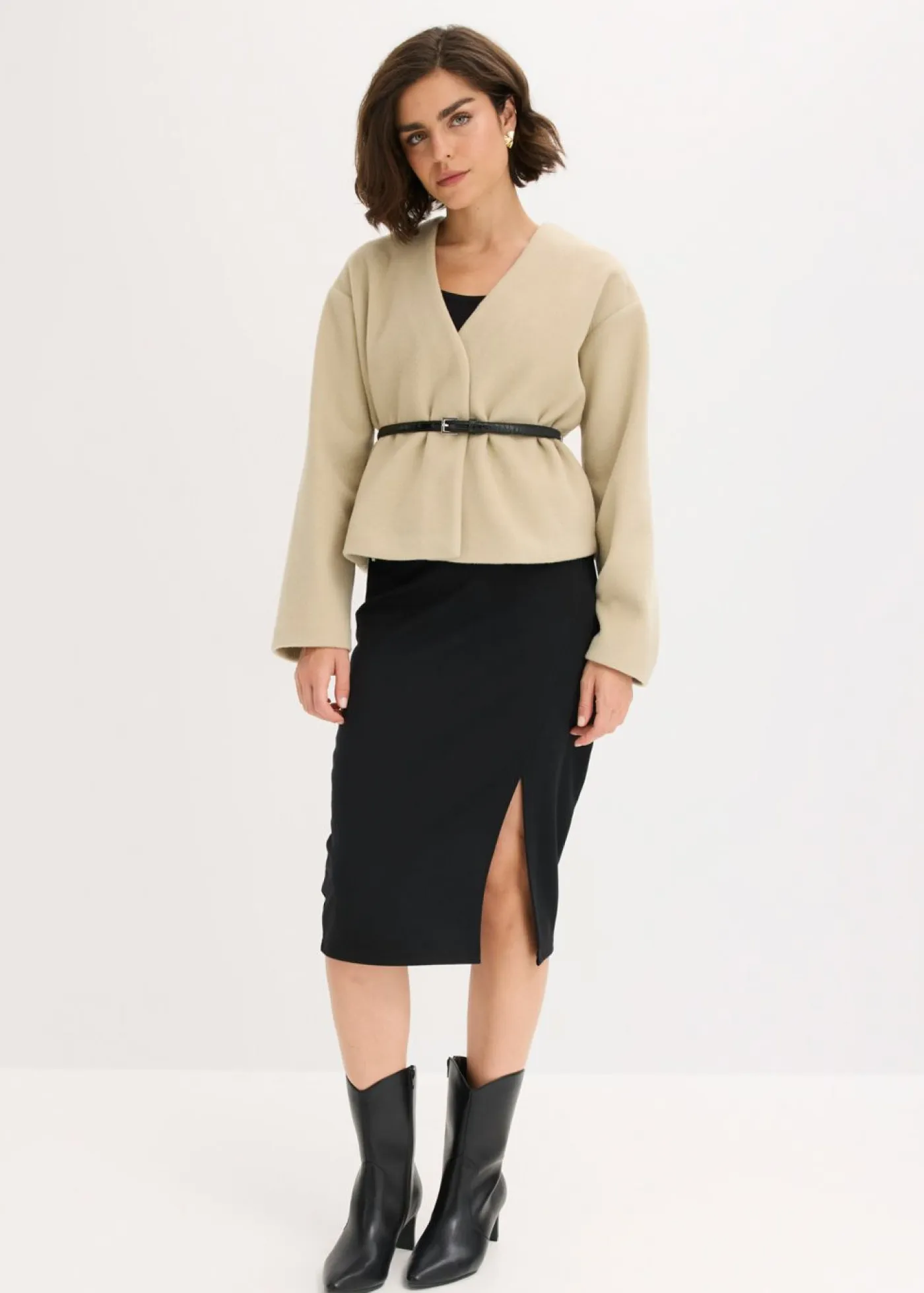 Clearance Americana oversized con cinturón en efecto lana, sin forro Mujer Blazers