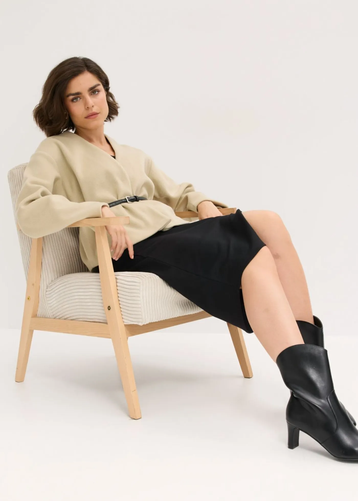 Clearance Americana oversized con cinturón en efecto lana, sin forro Mujer Blazers