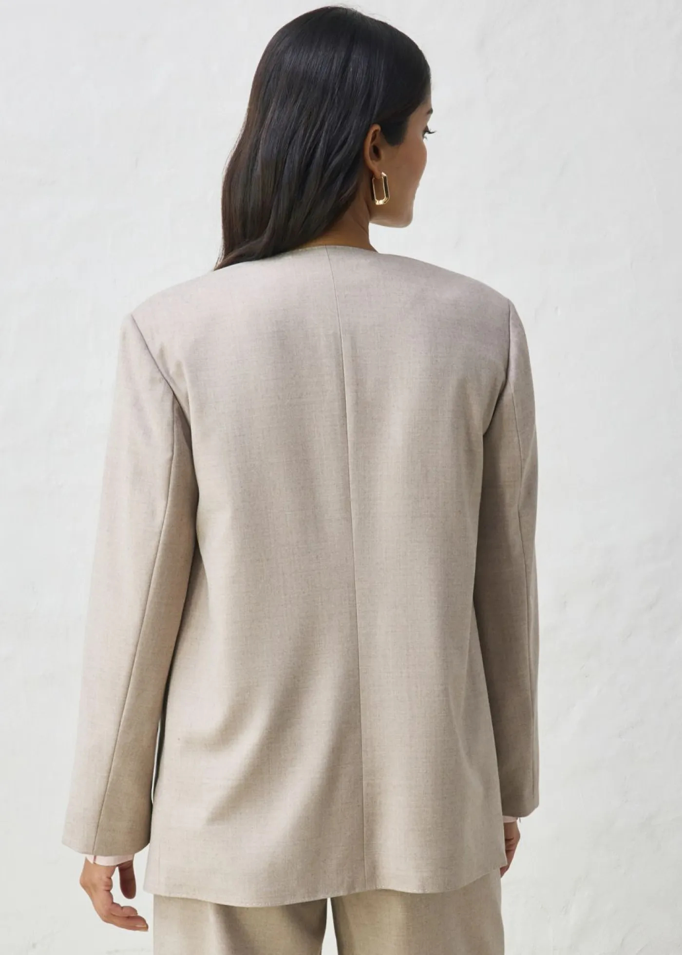 Hot Americana sin cuello de suave mezcla de lana Mujer Premium|Blazers
