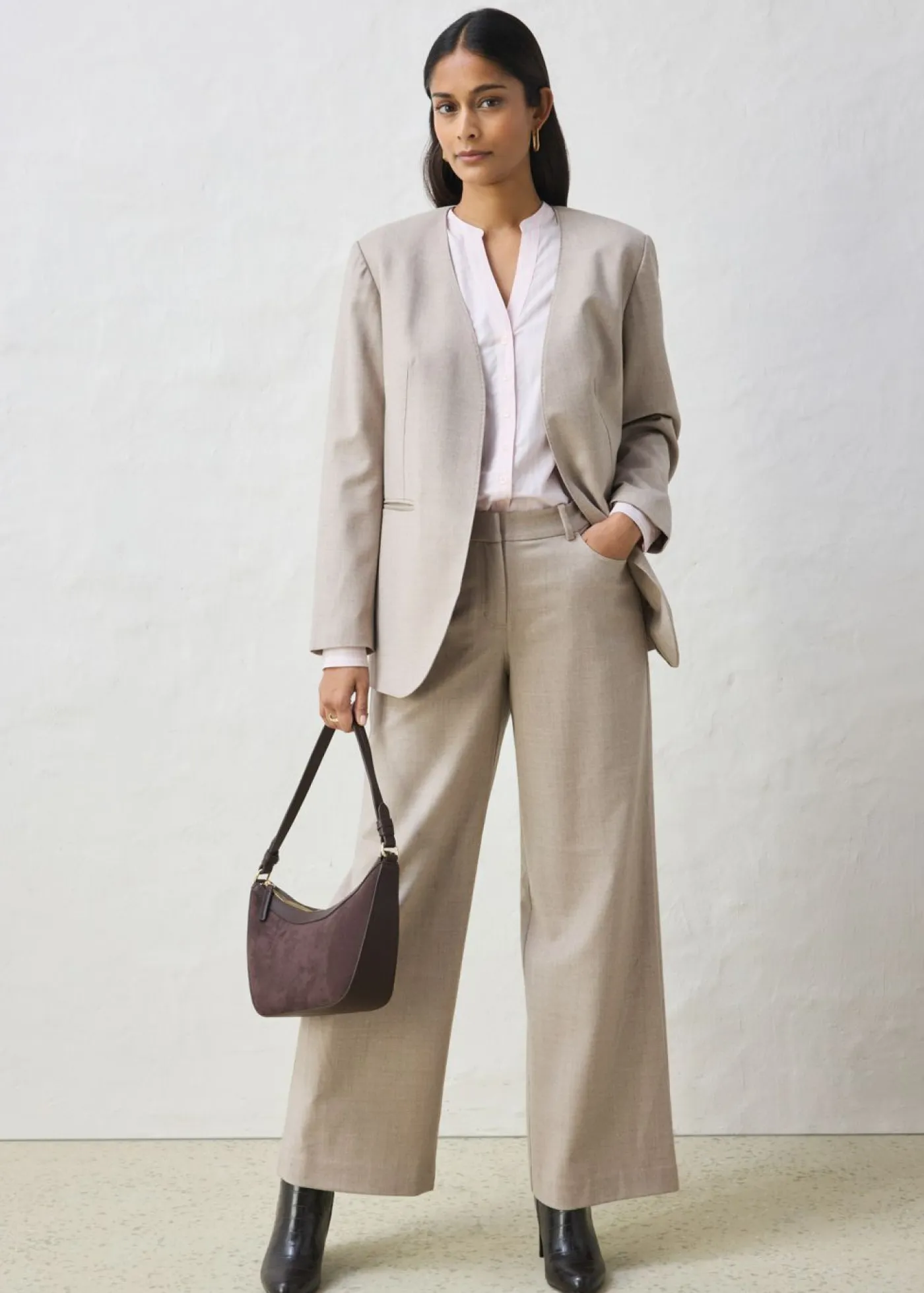 Hot Americana sin cuello de suave mezcla de lana Mujer Premium|Blazers