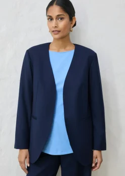 Clearance Americana sin cuello de suave mezcla de lana Mujer Premium|Blazers