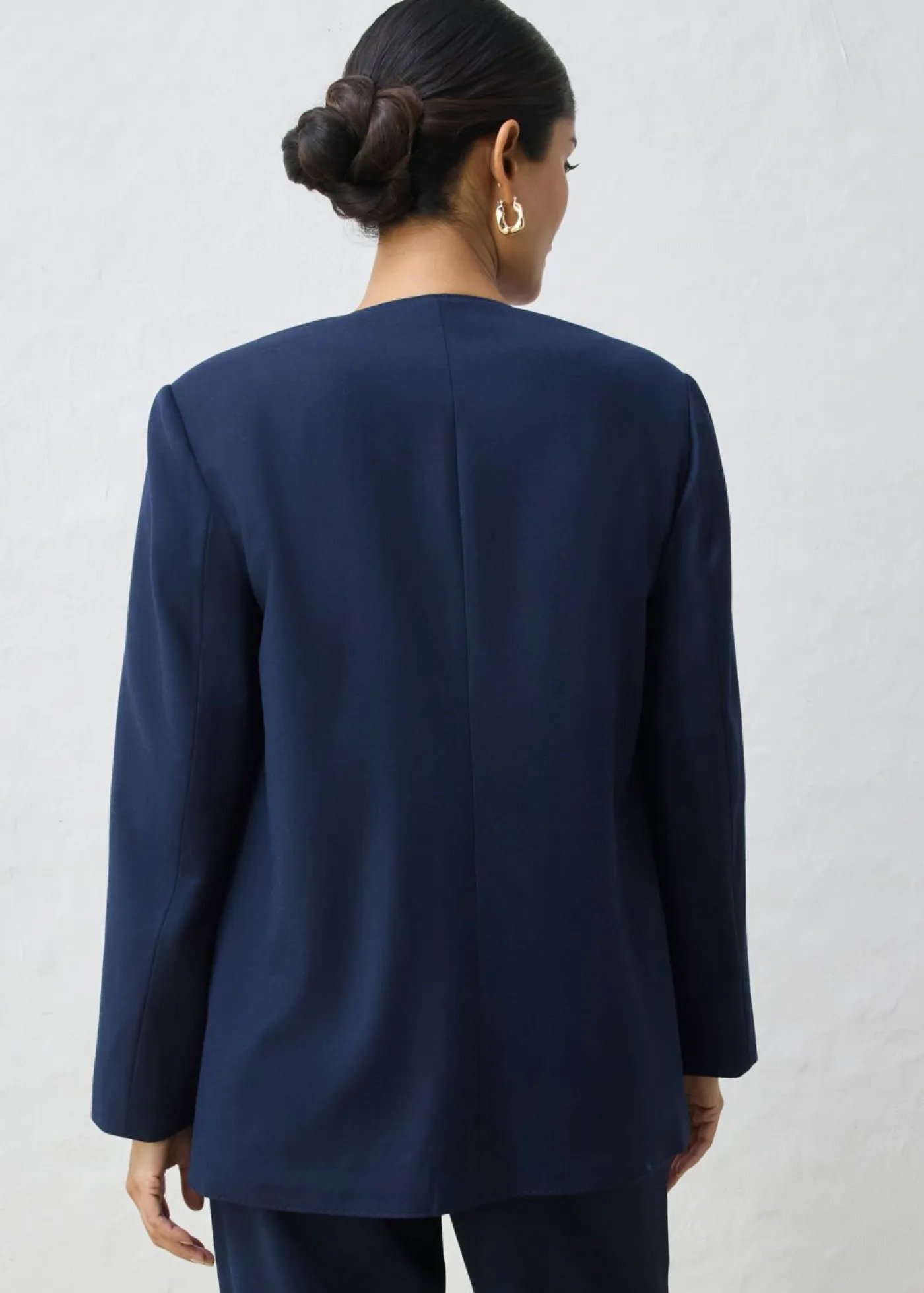 Clearance Americana sin cuello de suave mezcla de lana Mujer Premium|Blazers