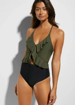 Clearance Bañador con abertura y volantes Mujer Ropa Para Ir A La Playa|Novedades
