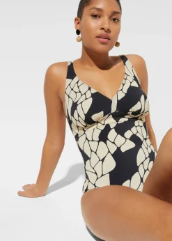 Hot Bañador con efecto moldeador medio y escote en V Mujer Vestidos Moldeadores|Bañadores