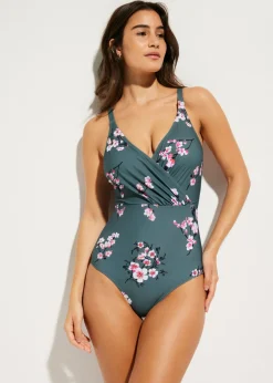 Outlet Bañador con ligero efecto moldeador y diseño cruzado Mujer Vestidos Moldeadores|Bañadores