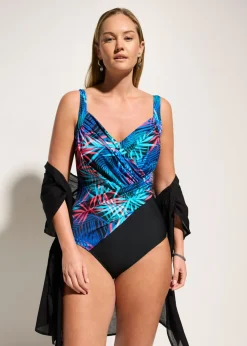Outlet Bañador con ligero efecto moldeador en aspecto cruzado Mujer Vestidos Moldeadores|Bañadores