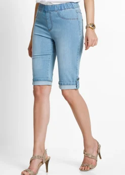 Hot Bermuda vaquera con cinturilla elástica Mujer Shorts|Vaqueros