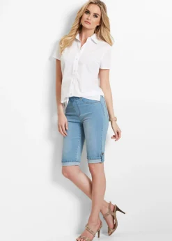 Hot Bermuda vaquera con cinturilla elástica Mujer Shorts|Vaqueros