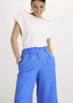 Online Bermudas anchas de mezcla de lino vaporoso Mujer Shorts|Pantalones
