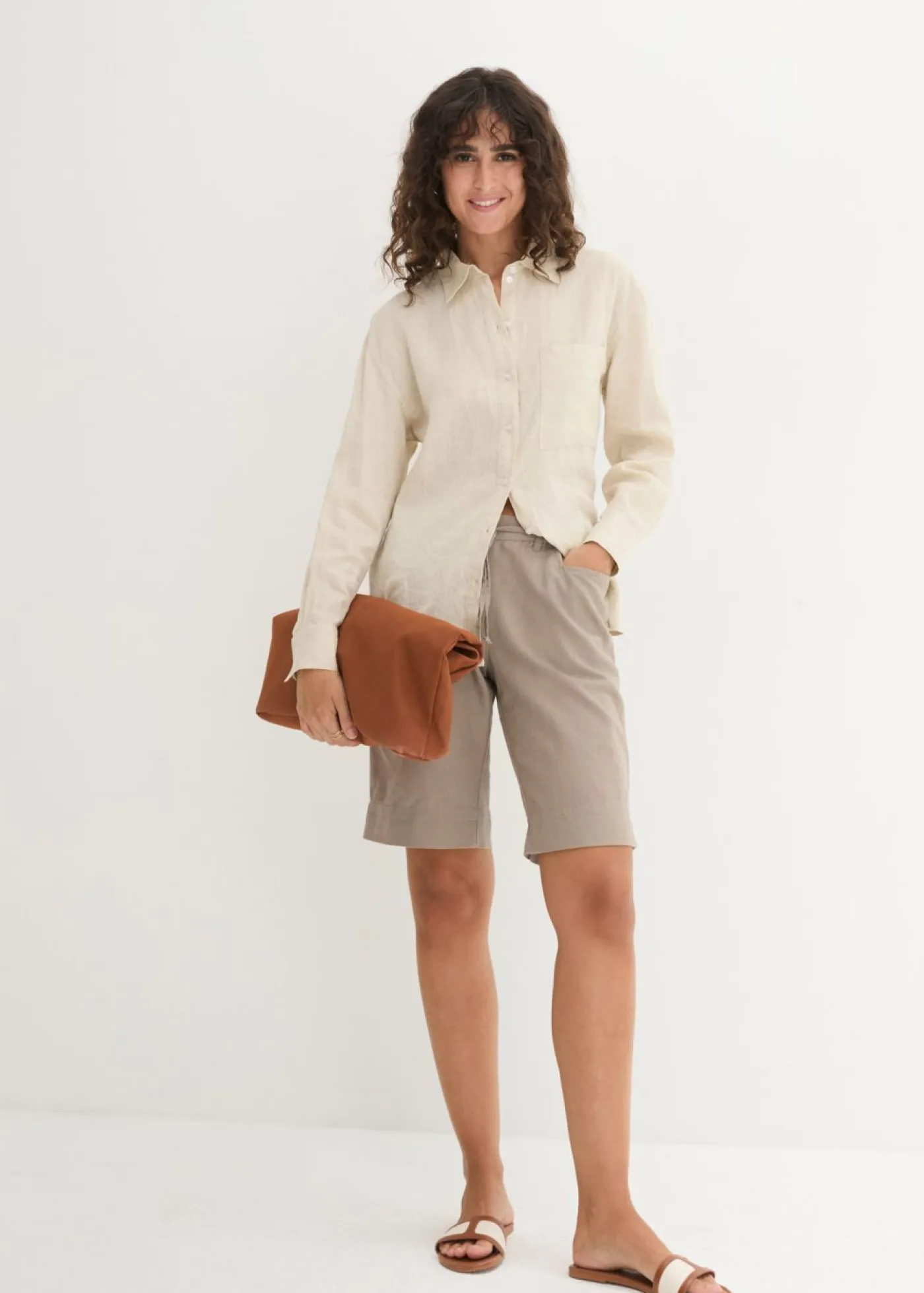 Outlet Bermudas con lino Mujer Shorts|Pantalones