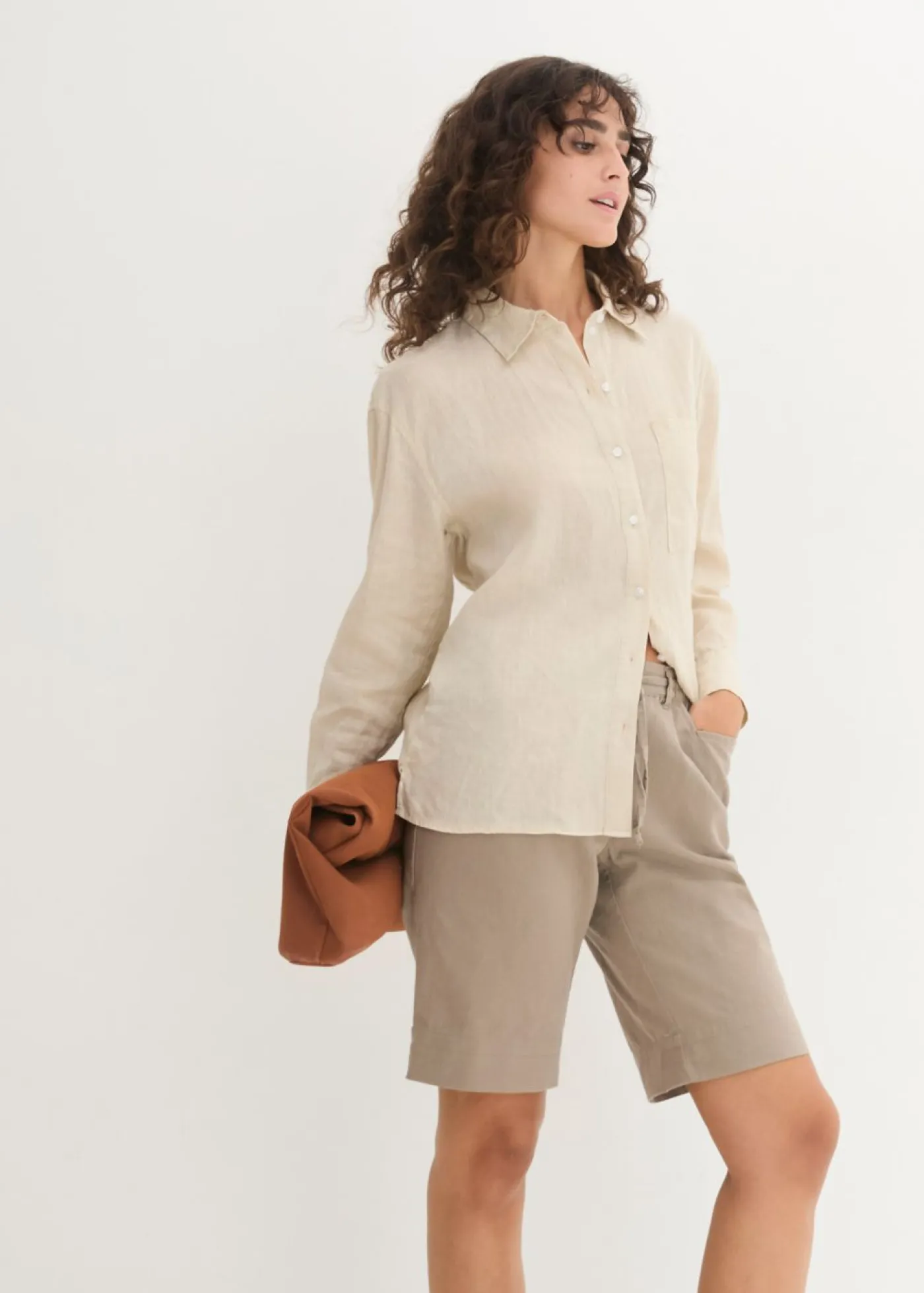 Outlet Bermudas con lino Mujer Shorts|Pantalones