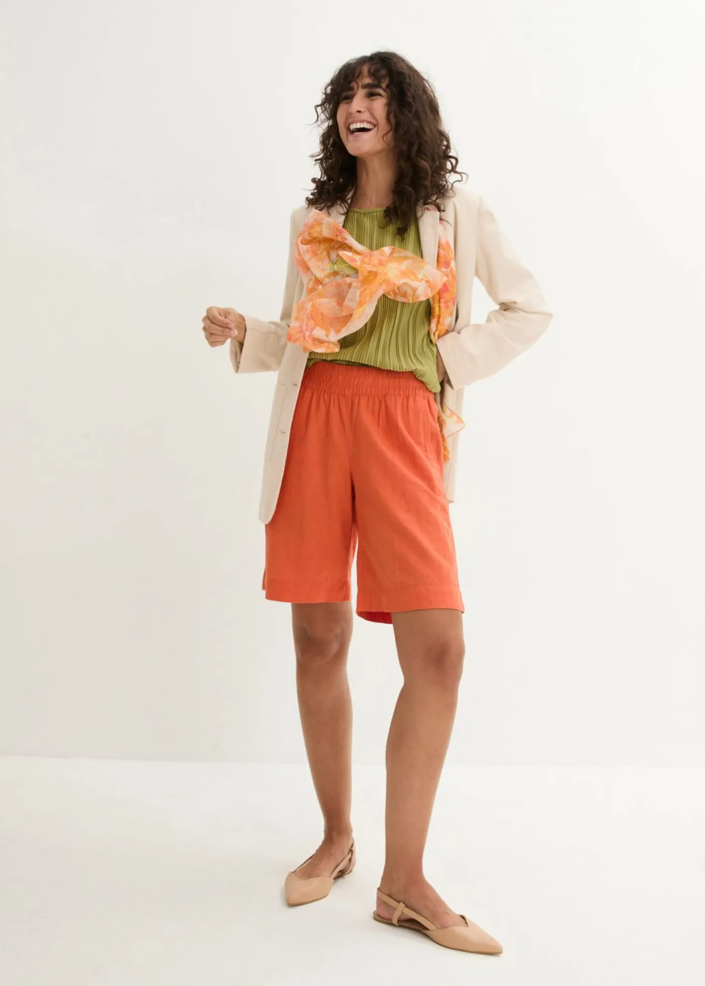 Hot Bermudas de mezcla de lino y viscosa Mujer Shorts|Pantalones