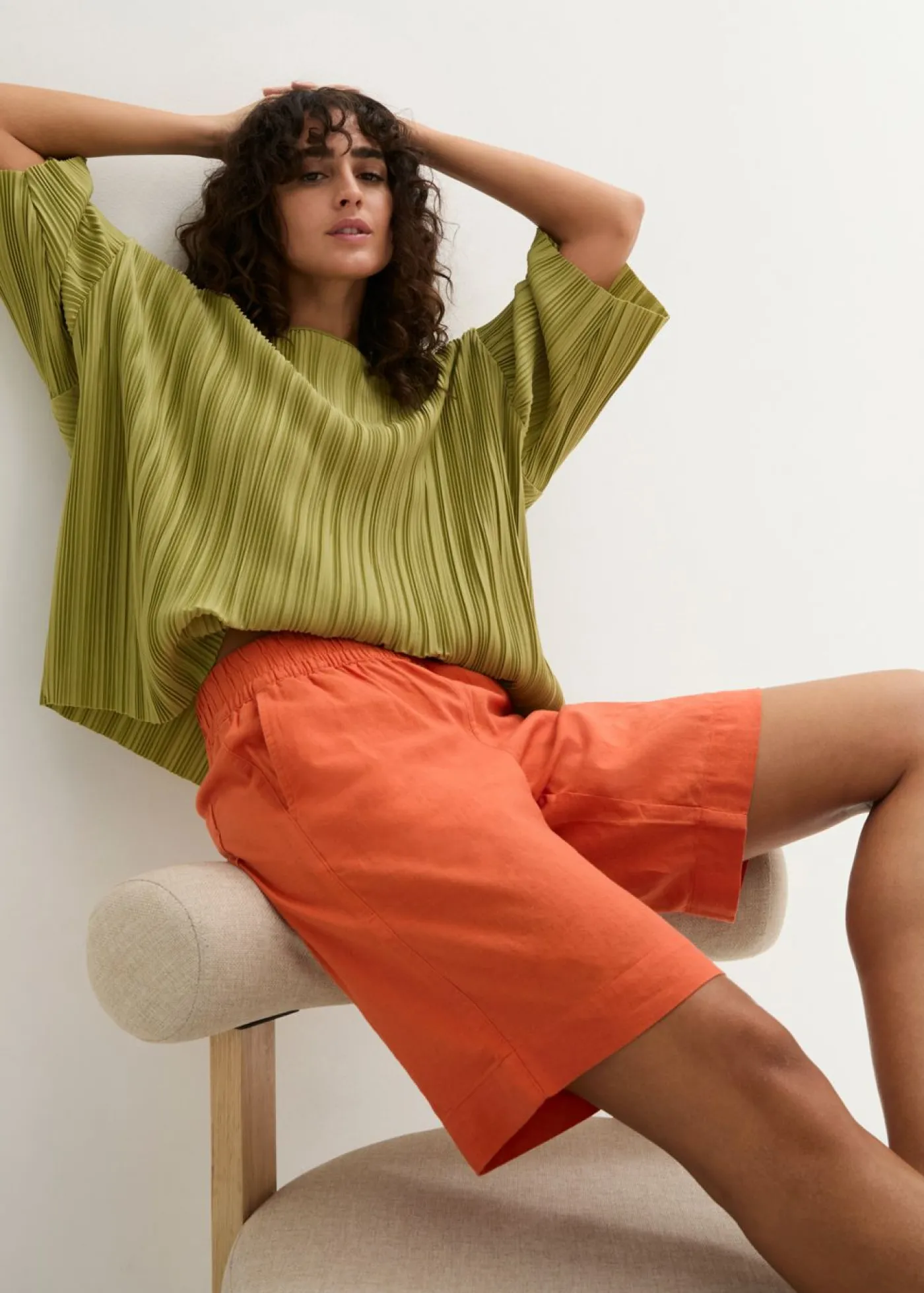Hot Bermudas de mezcla de lino y viscosa Mujer Shorts|Pantalones