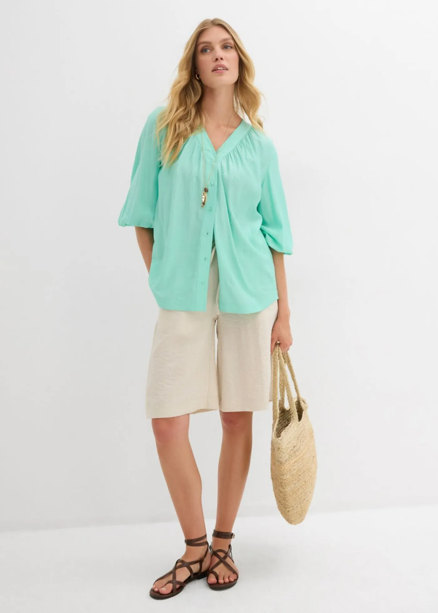 Outlet Bermudas de mezcla de viscosa fluida Mujer Shorts|Pantalones
