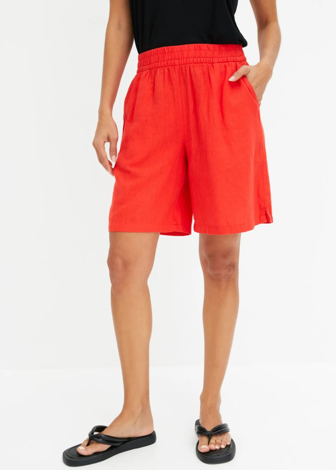 Clearance Bermudas sin cierre de mezcla de lino vaporoso Mujer Shorts|Pantalones